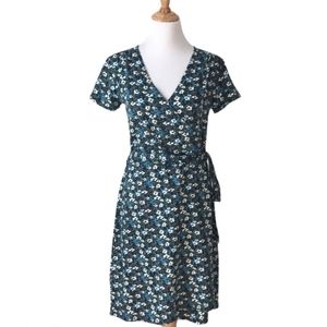 Pact Blue Floral Print Organic Cotton Wrap Dress
